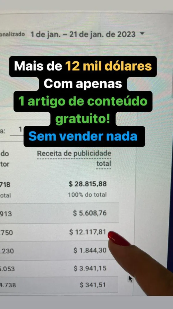 Resultado de Cris Franklin na Mentoria Alvo 10K — $12K com apenas 1 artigo
