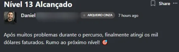 Resultado de Daniel na Mentoria Alvo 10K — atingiu $1K/mês